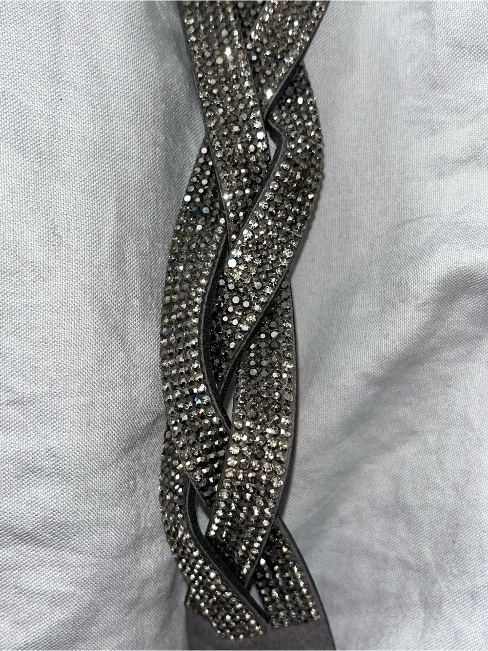 Crystal Embellished Braided Leather Bracelet - Black